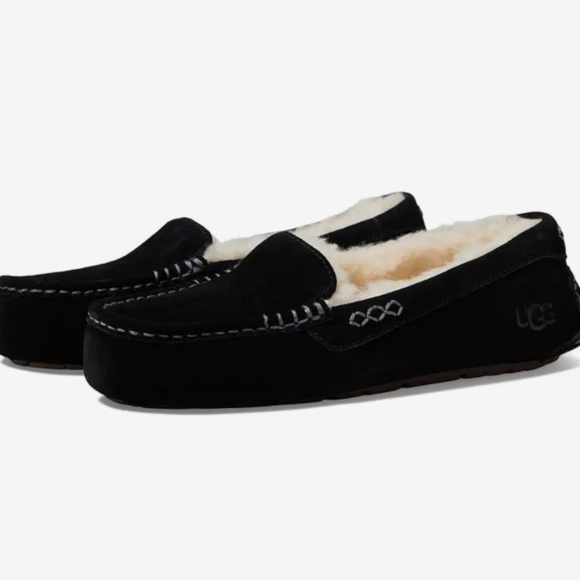 UGG Black Suede Shearling Lined Slippers Women’s Size 10 - Picture 1 of 9